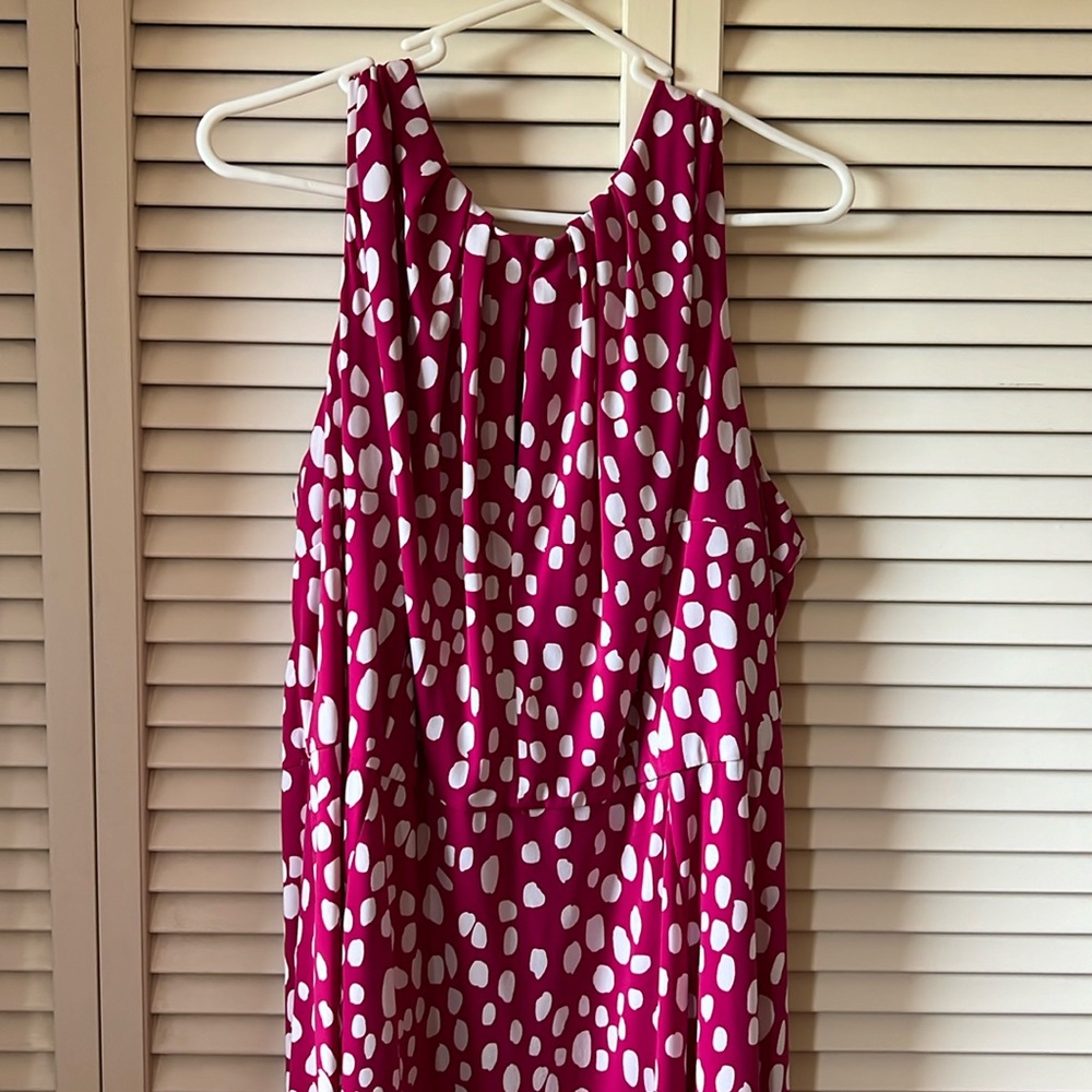 Pink and white polka dot belted party dress